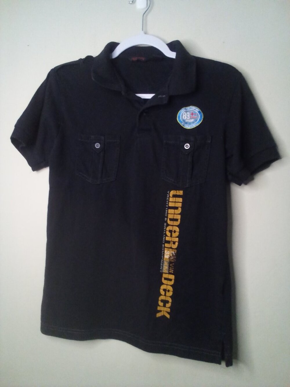 Red Ape Polo Shirt Boys M 10-12 Short Sleeve Under Deck Yachting Sailing Black